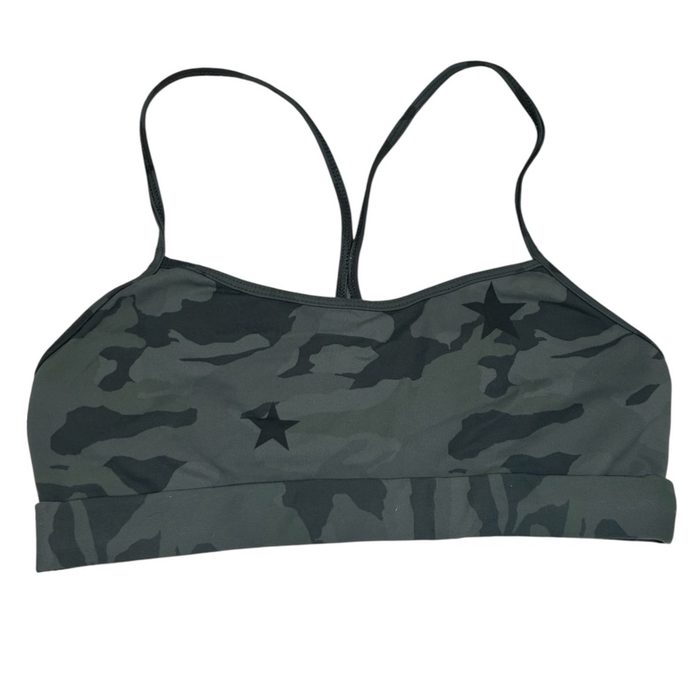 Monrow Green/Black Camo Star Print Sports‎ Athleisure Workout Bra Small